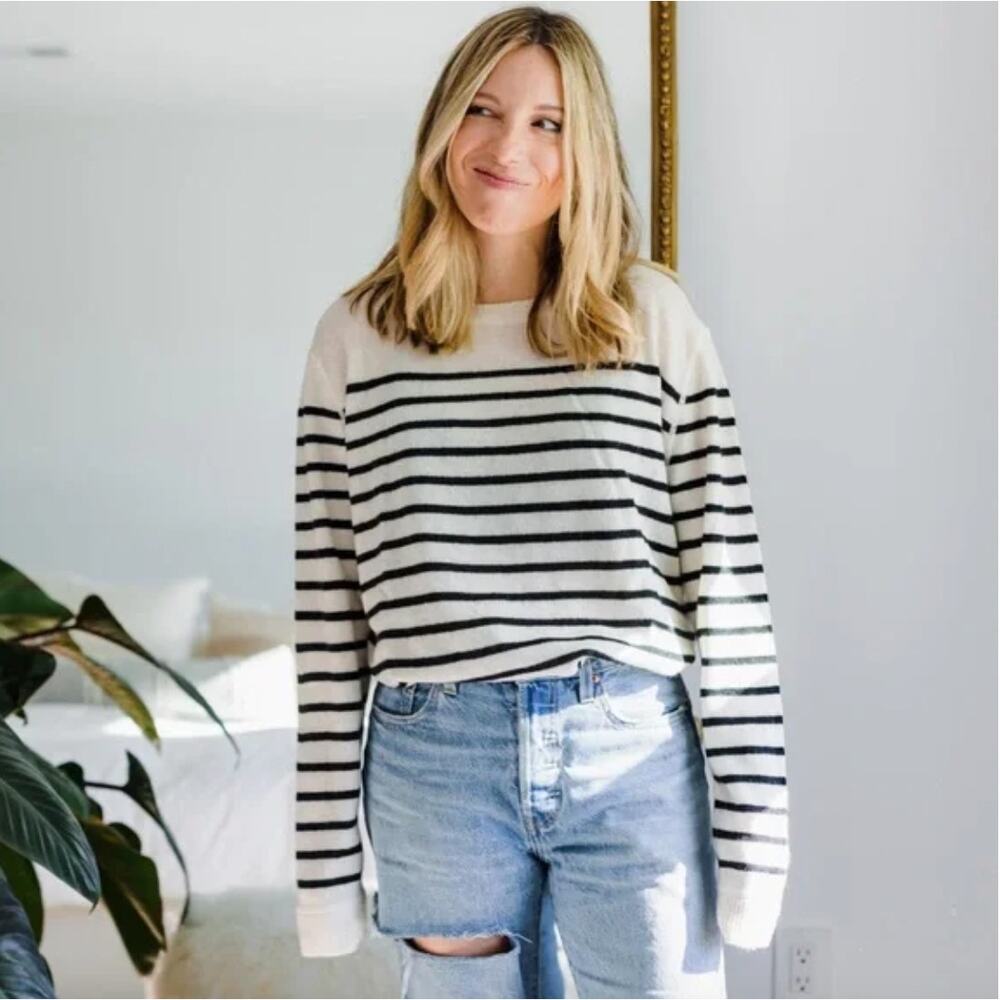 Reformation Cashmere Cropped Black and White Striped Sweater